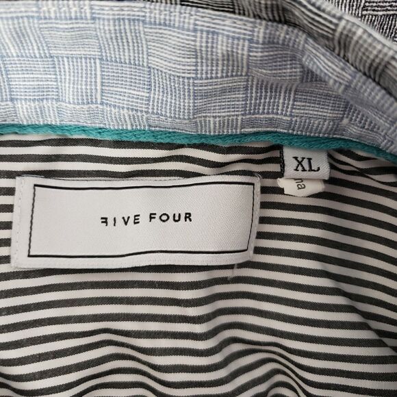 Five Four Mens Shirt Large Plaid Navy Blue White Short Sleeve Button Up Pocket - Picture 6 of 9